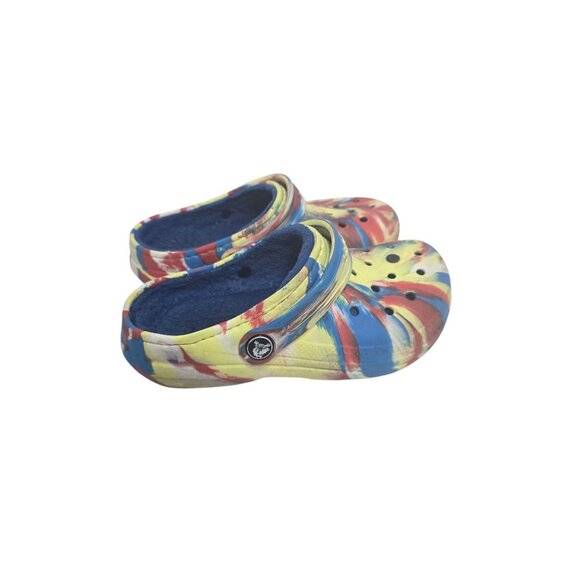 Crocs Kids Classic Lined Marbled Clog size 13 C Tie Dye Blue Yellow - Picture 1 of 11